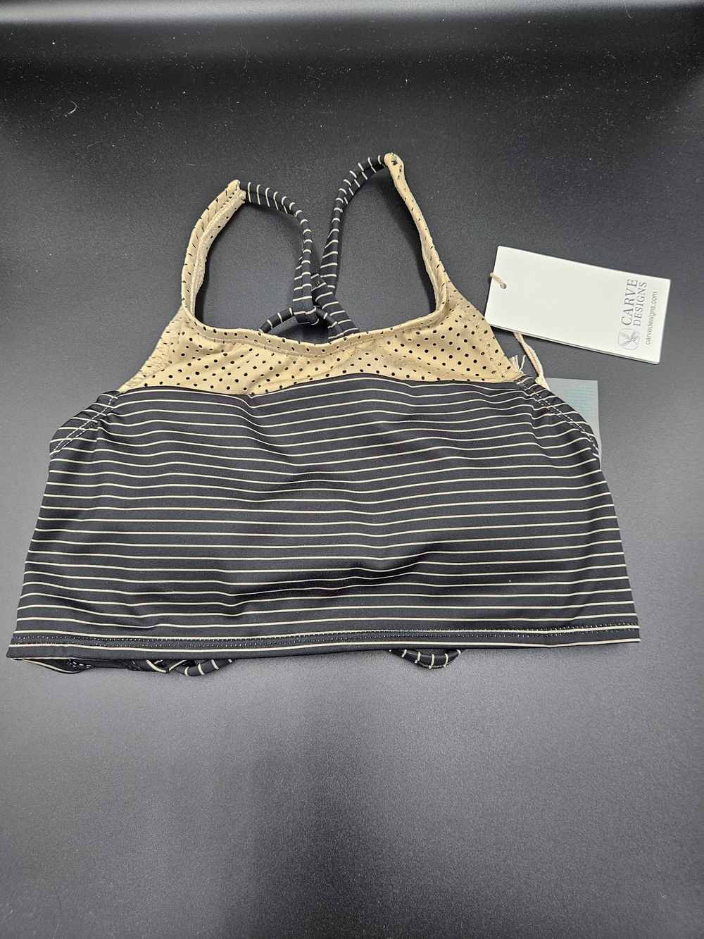 Carve Designs Cora Bikini Top XS Black Bayside Stripe Strappy Back NWT